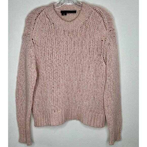360 Cashmere Abbot Pale Rose Pink Loose Knit Crew Neck Band Cuff Neck Sweater S - Picture 2 of 11